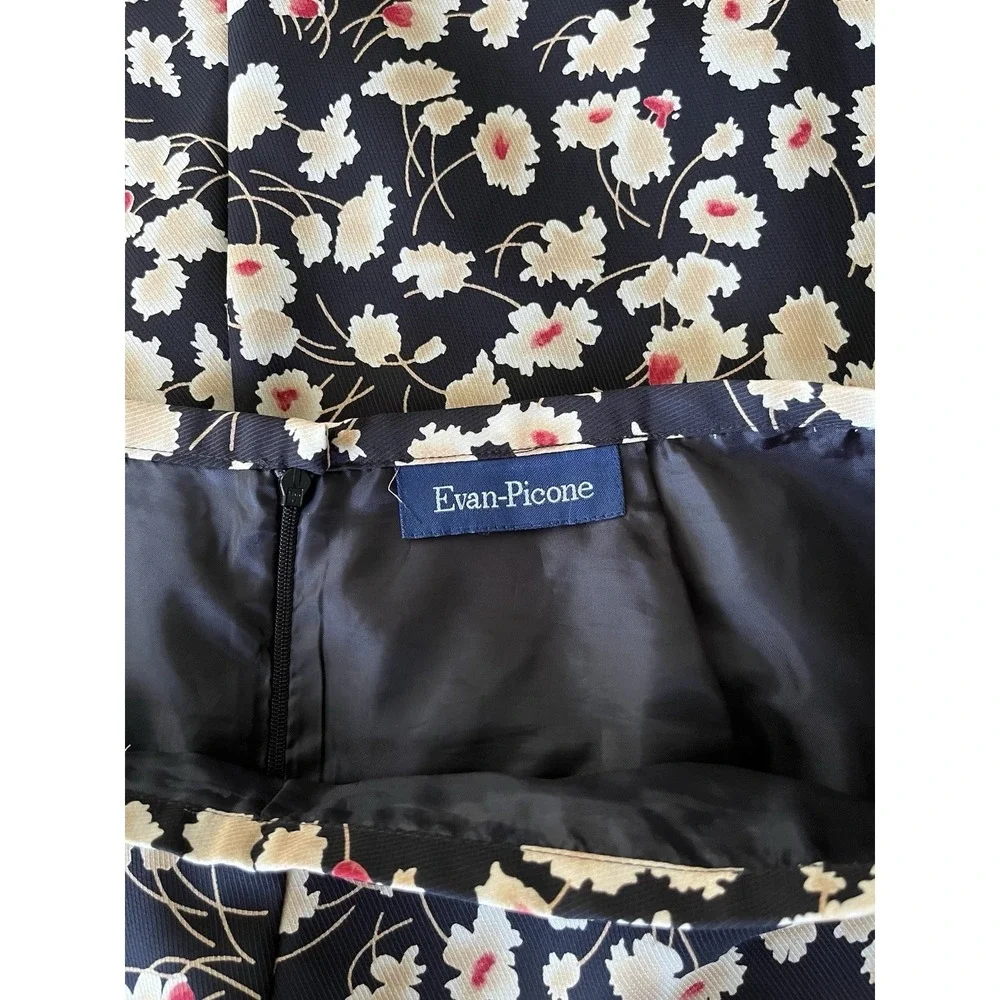 Evan Picone Women's Midi Skirt and Top Set Size 16 Black Beige Floral Sleeveless